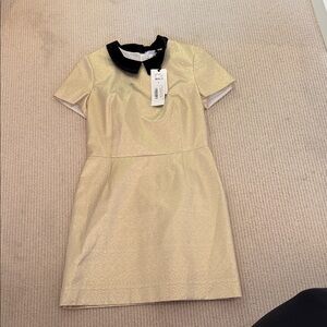 Bonpoint Metallic Gold Mini Dress with Black Collar